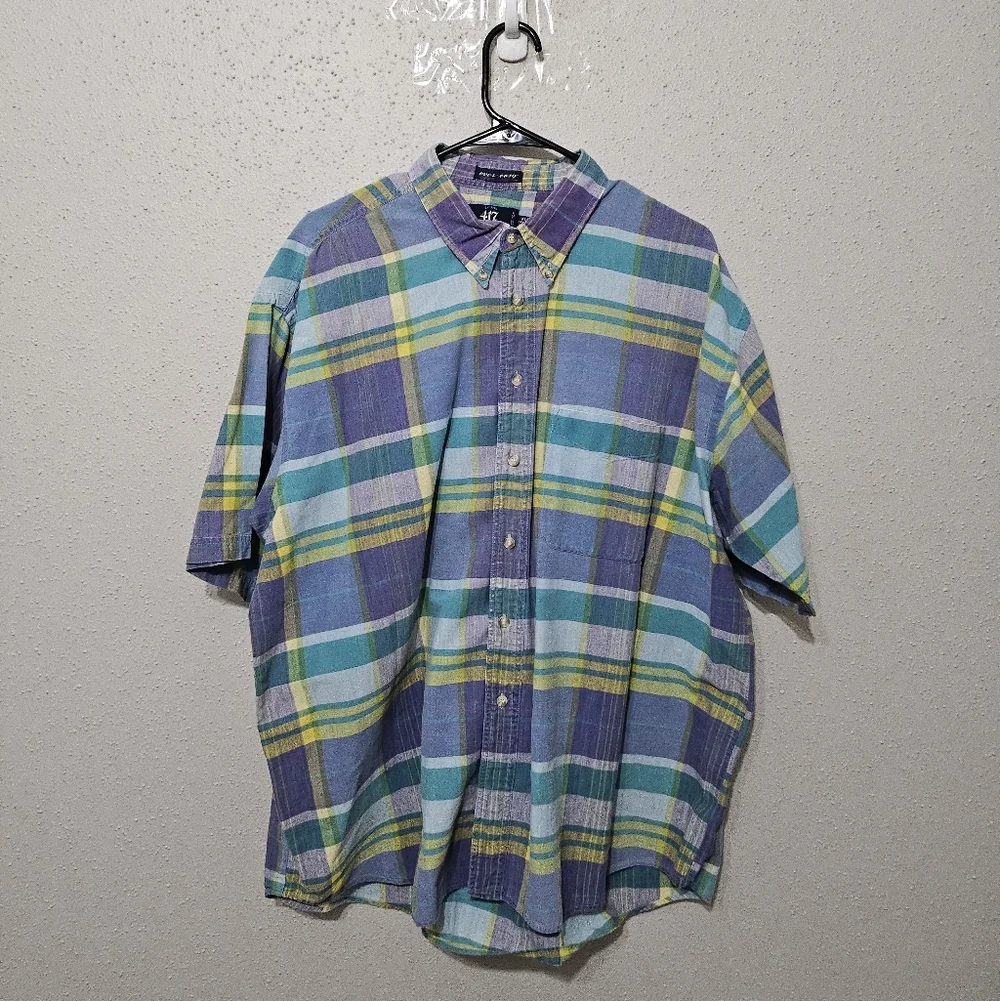 Van Heusen 417 Men's 100%‎ Cotton Vintage Plaid Button-Down Shirt Size XXL